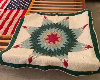 #119 Texas Pieced Star machine pieced and Hand-quilted - Polyester Batting - 45 Square $40.00