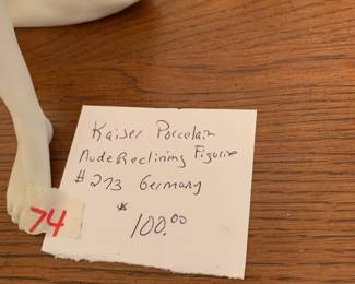 #74 Kaiser Porcelain nude Rdclinign figurian @273 german $100.00