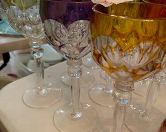 #75 6 wine/water glasses 7 5/8 multiecolored Hofbauer $75.00