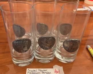 #101 crystal pewter medallioj persian Aristocrats 6 pc barwave glasses $30.00