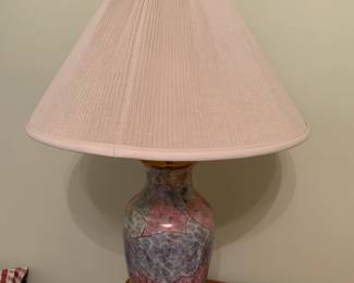 #6 Ceramic pink and blue lamp w brass base 32" tall $30.00