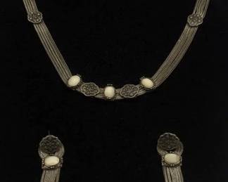 vintage silver necklace  earrings