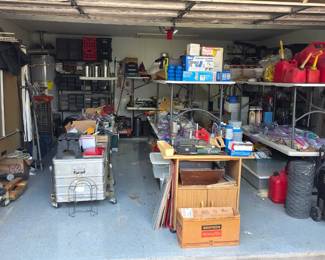 a very full garage, tools tools and more tools. Pete will be out there to assist you!