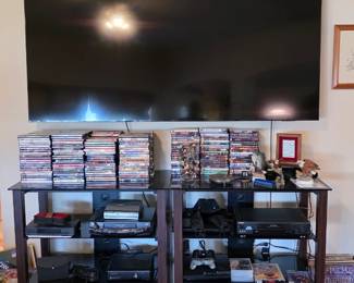 72" TV, dvds, game systems, dvd and vhs players