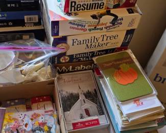 table of mixed items, office, Christmas, Computer