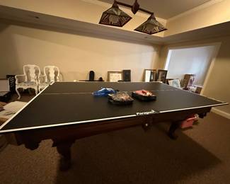 American Heritage billiard pool table with ping pong table top and accessories 