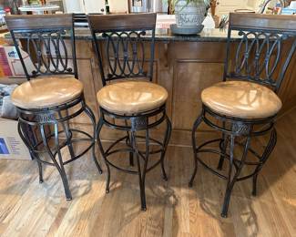 Iron and leather bar stools 