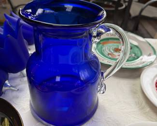 Cobalt blue glass pitcher