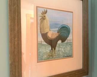 Country rooster by Emma Stubbs Hunk in wood frame measures  19.5” x 21.5”