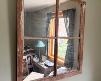 Vintage wood mirror window, measures 22.25” x 26.5”