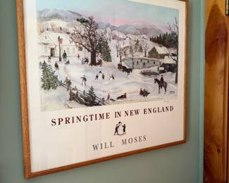 Framed and signed Will Moses, Springtime in New England, measures 24” wide x 22.5” 