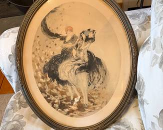 vintage framed print entitled "Autumn Leaves," created by listed French Art Deco artist Louis Icart in 1926