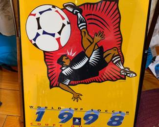 framed poster titled "The Bicycle Kick" by artist Burton Morris, created as an official collectible poster for the 1998 FIFA World Cup in FrancE