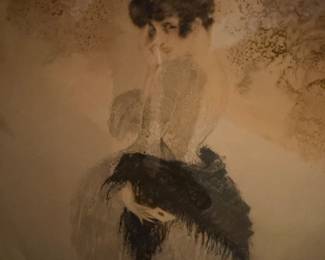  vintage oval framed print titled La Lettre by the renowned Art Deco artist Louis Icart