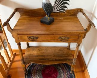 Antique wood washstand, measures 33.5” wide, 16.5” deep and 32.5” tall