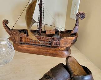 Vintage hand-carved Scandinavian ship