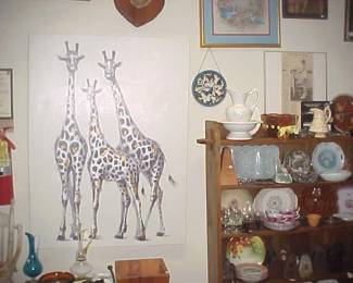 Giraffe Art and lots of miscellaneous items.