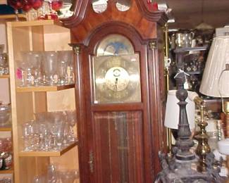 Grandfather Clock, Glassware, Lamps.