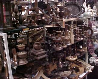 Shelves of wooden items.