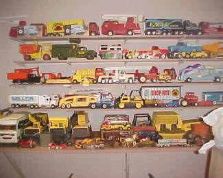 Vintage metal toy trucks.