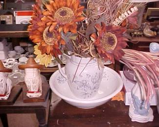 Pitcher, Basin, Faux Floral.