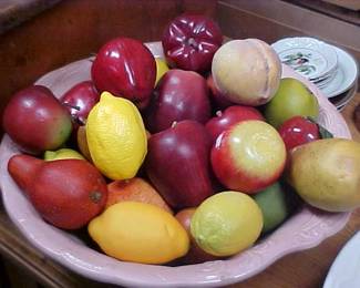 Artificial Fruit, bowl, plates.