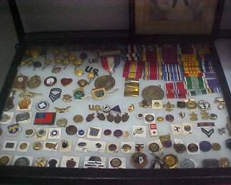 Medals Buttons, Ribbons, Insignias, Pins, and thousands of items in the 2 military rooms.