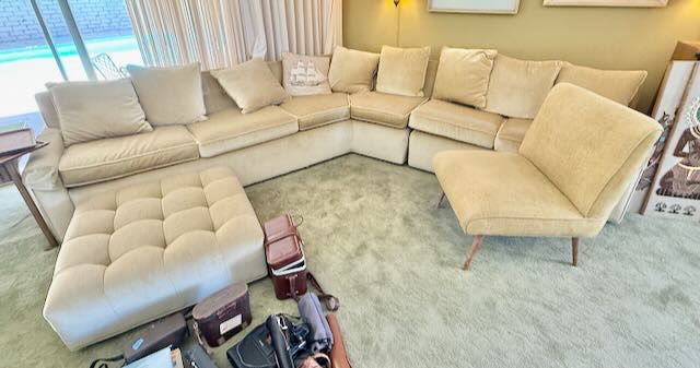 mid century couch, mid century chair, mid century ottoman