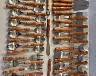 Vintage Wood-Handle Stainless Steel Flatware Set