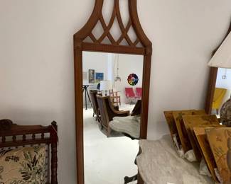 Chinoiserie Style Tall Wall Mirror with Carved Wood Frame