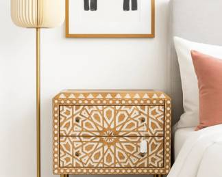 Anthropologie Tan and White Nightstand