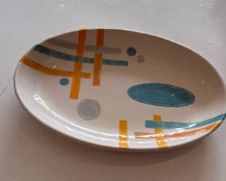 Mid-Century Modern Abstract Geometric Oval Ceramic Platter