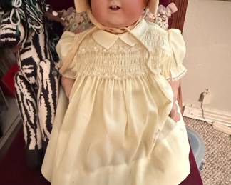 Vintage Porcelain Baby Doll in Feltman Brothers Style Smocked Dress