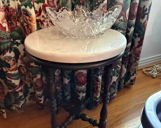 Victorian Style Marble Top Pedestal Table with Cut Crystal Bowl