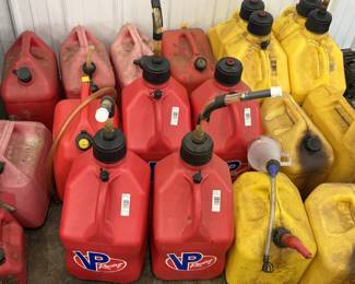 Gas and Diesel cans.  Most with the old spouts that actually work!