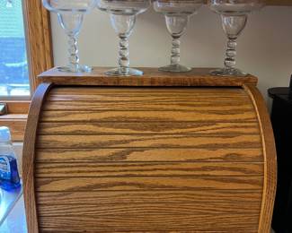 OAK BREAD BOX WITH ROLL TOP