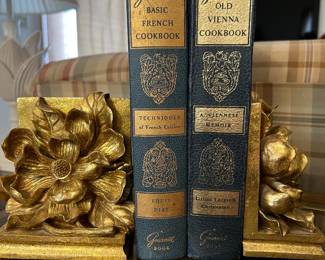 GOLD FLORAL BOOKENDS - VINTAGE COOKBOOKS