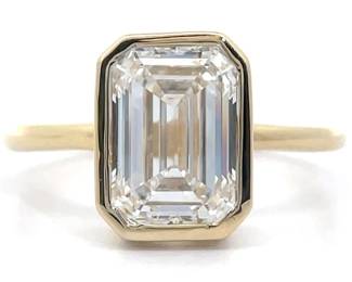 Modern 3 Carat Diamond Emerald Cut Solitaire Bezel Ring in 14k Yellow Gold