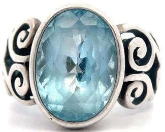 Oval Natural Swiss Blue Topaz Filigree Ribbon Swirl Rustic & Bright Shine Filigree Ring