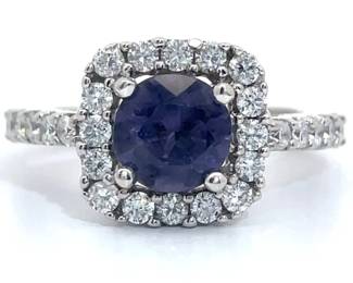 1.73 Carat Natural Purple Spinel & Natural Diamond Halo Ring in 14k White Gold