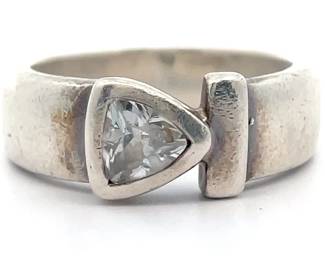 White Stone Bezel Trillion Bezel Wrap Ring