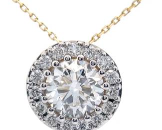 3 Carat Diamond Round Pavé Halo Pendant Necklace in 14k Yellow Gold