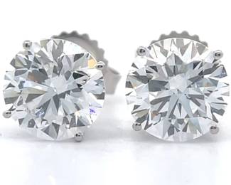 3.95 Carat Diamond Round Solitaire Stud Earrings in 14k White Gold