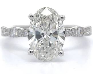 3 Carat Diamond Oval & Fancy Band Ring in 14k White Gold 14k White Gold