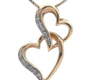  Natural Diamond Entwined Double Heart Pendant in Yellow Gold