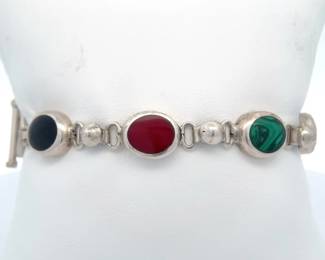 Made in Mexico Natural Carnelian, Onyx & Malachite Bezel Link Bracelet