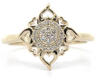 NEW! Pavé Natural Diamond Sunflower Heart Filigree Ring in Yellow Gold