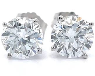 Four-Prong 1.85 Carat Diamond Round Solitaire Stud Earrings in 14k White Gold