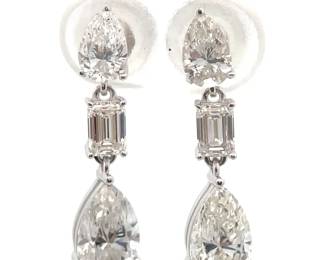 NEW! 2.50 Carat Mixed Cut Diamond Three-Stone Linear Drop Earrings in 14k White Gold