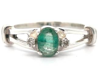 Natural Emerald & Natural Diamond Split Shank Ring